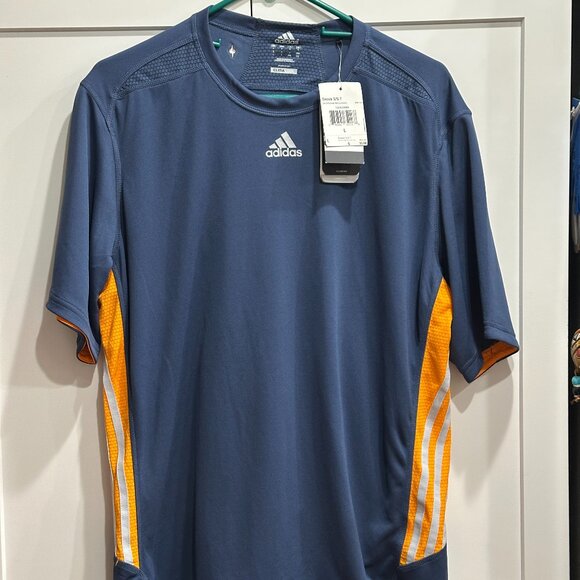 Adidas Performance Men's Athletic Shirt, Large, Climacool, Blue with Orange, NWT - Picture 1 of 11